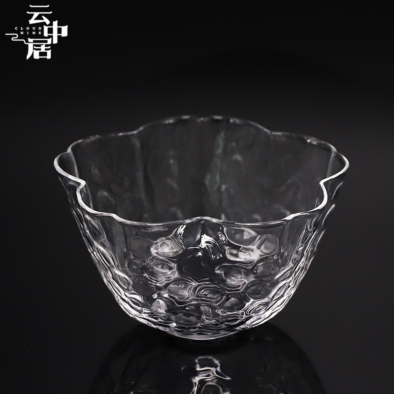 云中居 手工锤纹玻璃品茗杯 梅花杯