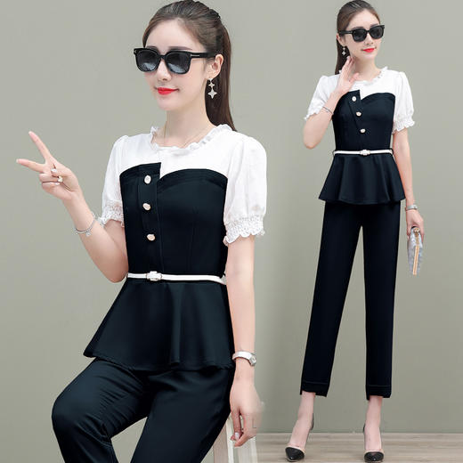 AHM-hxyy9011新款韩版女士修身气质小香风洋气两件套 商品图3