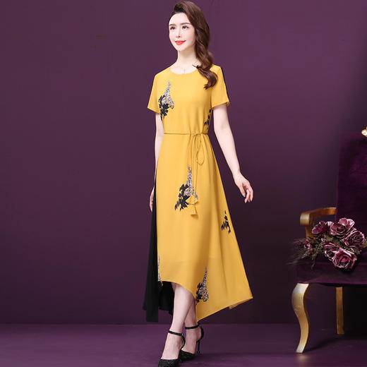 WXY-W-YE-26153W双绉真丝裙子新款圆领气质淑女大码显瘦蚕丝裙 商品图0