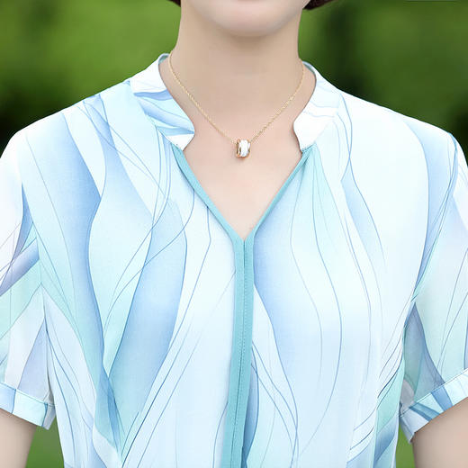 YMS-NAF9201妈妈雪纺洋气连衣裙新款中老年气质收腰过膝裙子 商品图2