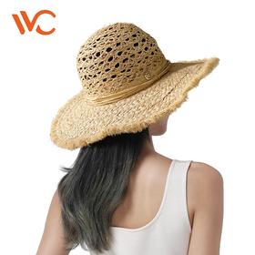 现货~正版授权韩国VVC草帽遮阳帽女沙滩大帽檐防晒帽出游镂空帽子太阳帽(832)