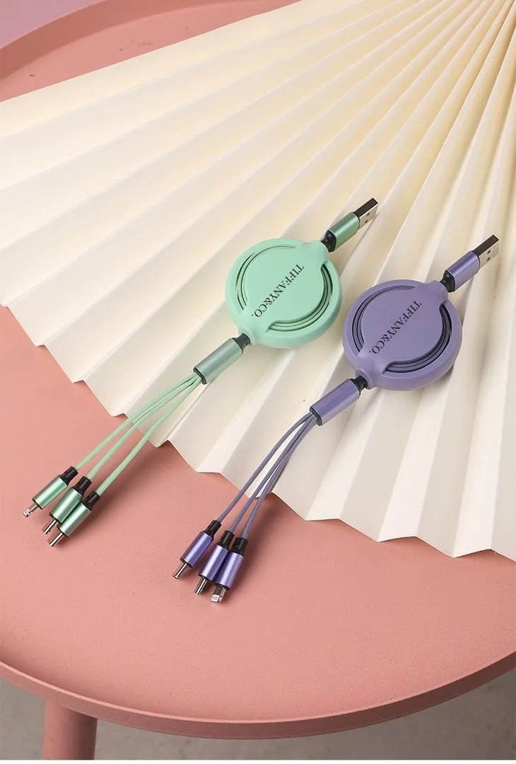 三合一液态软胶伸缩数据线华为苹果安卓通用一拖三手机充电线