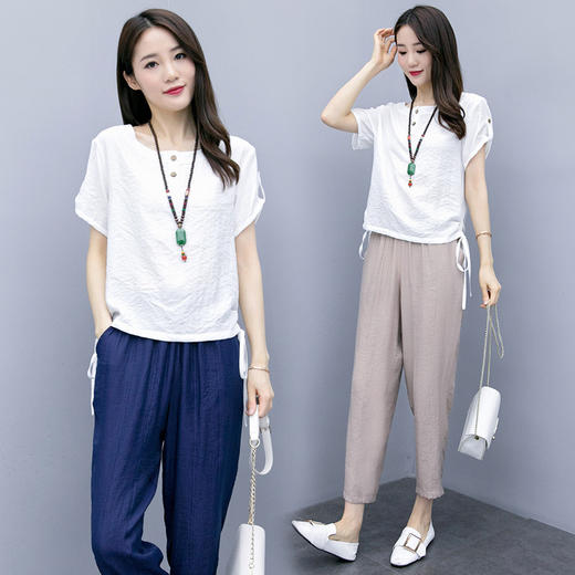 WZNH-GJC9925夏季新款休闲舒适棉麻潮流百搭通勤简约两件套 商品图0