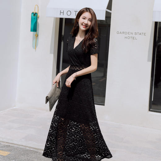 WZNH-YQM008-1潮流韩版修身气质文雅淑女甜美短袖V领连衣裙 商品图3