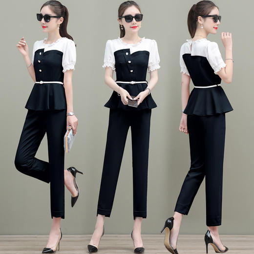 AHM-hxyy9011新款韩版女士修身气质小香风洋气两件套 商品图1
