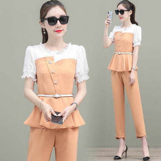 AHM-hxyy9011新款韩版女士修身气质小香风洋气两件套 商品图0