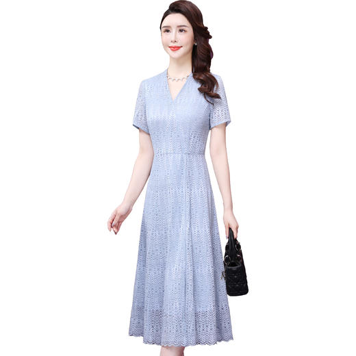 WXY-W-JR-5800新款V领显瘦气质超仙手工刺绣洋气A字裙 商品图5