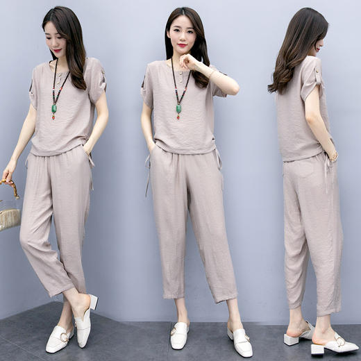 WZNH-GJC9925夏季新款休闲舒适棉麻潮流百搭通勤简约两件套 商品图2