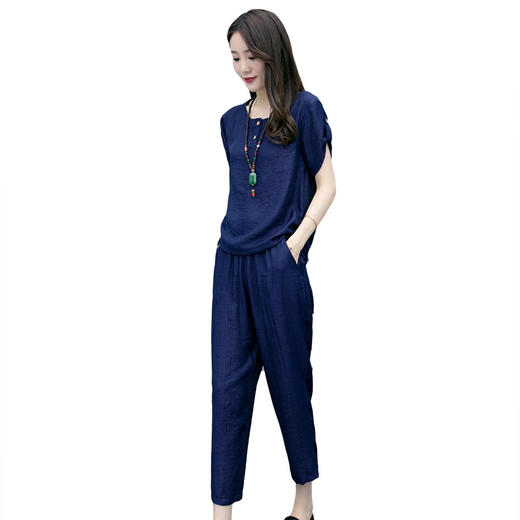 WZNH-GJC9925夏季新款休闲舒适棉麻潮流百搭通勤简约两件套 商品图4