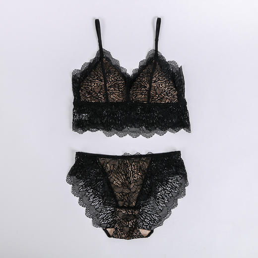 蕾丝柔软薄款微弹内衣套装 法式三角杯内衣套装，大面积蕾丝装饰 清仓不退不换 商品图0