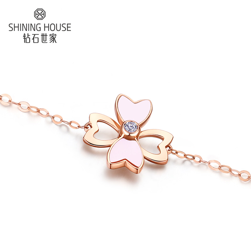 【甑选钻饰】【门店同款】钻石世家 18K金钻石手链 一款多戴手链 四叶草手链 蝴蝶结手链 一款两戴多变手链 链长约16-17.5厘米（3-5天发货）