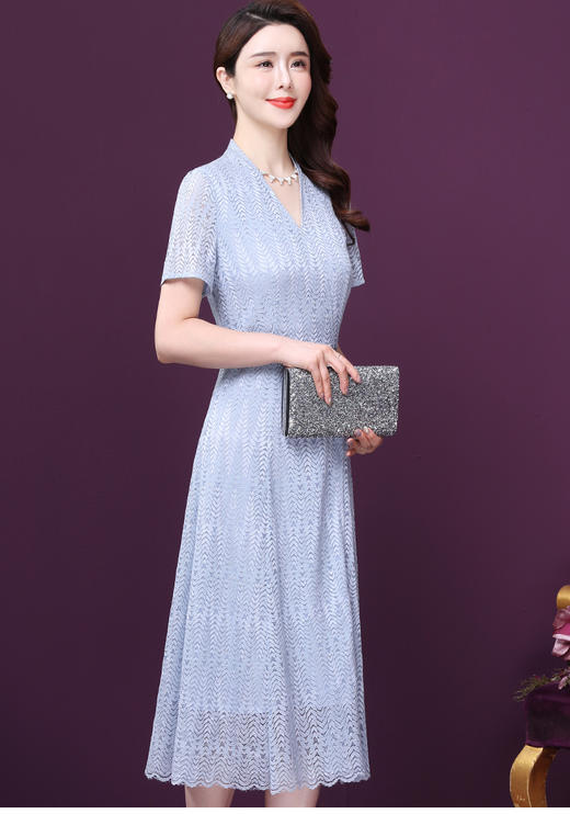 WXY-W-JR-5800新款V领显瘦气质超仙手工刺绣洋气A字裙 商品图1