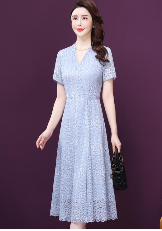 WXY-W-JR-5800新款V领显瘦气质超仙手工刺绣洋气A字裙 商品图4