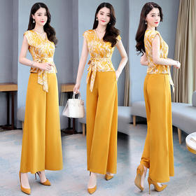 WZNH-GJC2076P90夏新款气质显瘦垂感阔腿裤洋气时髦减龄两件套潮