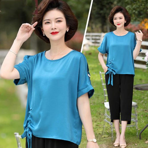 YMS-NAF2257新款缎面中年妈妈夏装两件套装 商品图0