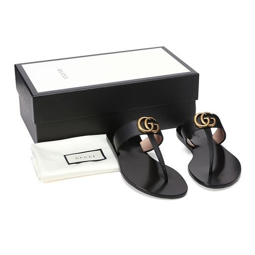 GUCCI 古驰  女士双G带缀饰皮革凉鞋 人字拖 497444 A3N00 商品图9