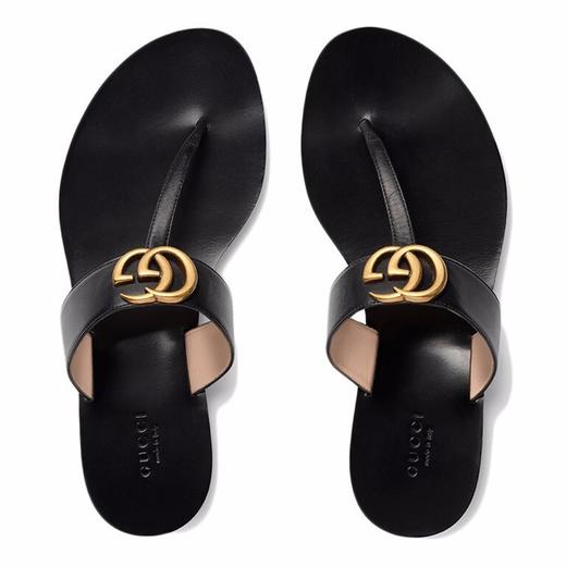 GUCCI 古驰  女士双G带缀饰皮革凉鞋 人字拖 497444 A3N00 商品图3