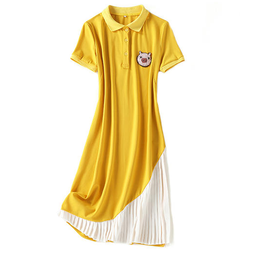 lssz-ls0040806新款明星同款短袖钉珠小猪百褶连衣裙tzf