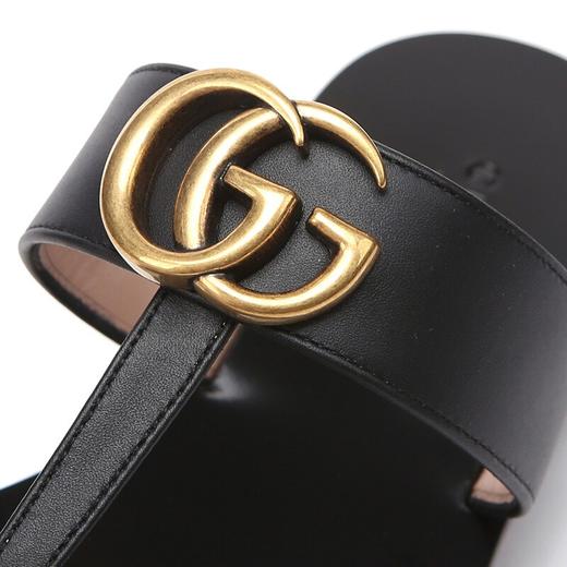 GUCCI 古驰  女士双G带缀饰皮革凉鞋 人字拖 497444 A3N00 商品图2