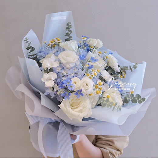 鲜花绣球花束【天空】蓝色绣球玫瑰花束礼花送朋友闺蜜毕业花店鲜花送货上门 商品图0