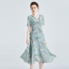 FSZ  2062法式复古连衣裙气质V领修身印花桑蚕丝大摆长裙 商品缩略图0