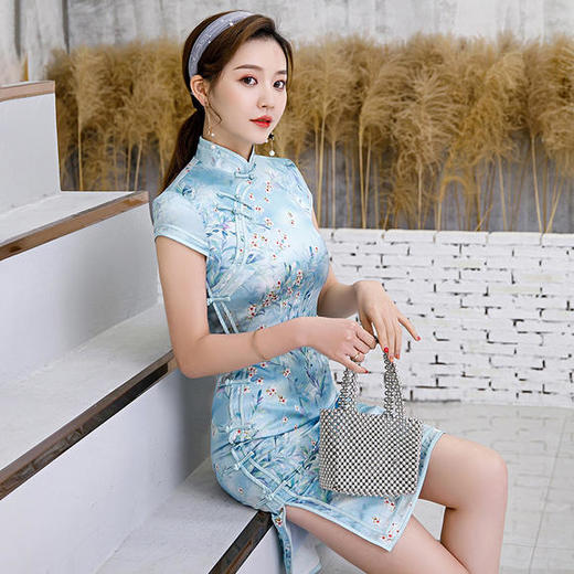 WXG-20-B复古清新优雅改良桑蚕丝旗袍 商品图1