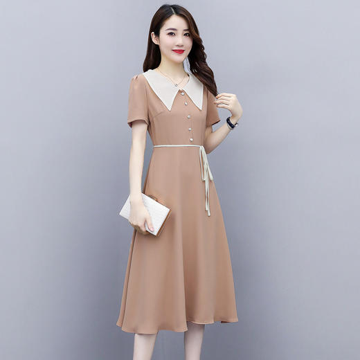 WZNH-WX80399新款OL气质女装雪纺短袖翻领A字连衣裙 商品图3