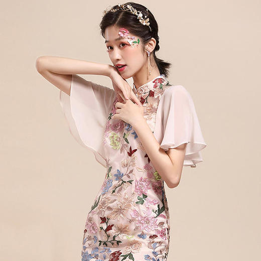 复古中国风,荷叶袖刺绣改良版旗袍oy-20127 商品图3