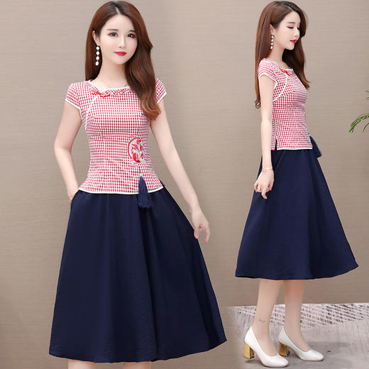 YWE  YJY20C49两件套装连衣裙格子改良版旗袍 商品图2