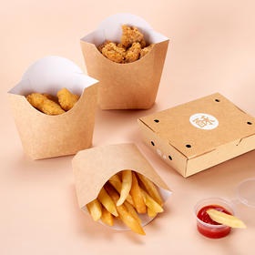 喇叭花一次性薯条盒牛皮纸鸡米花炸鸡盒汉堡小吃打包外卖包装盒