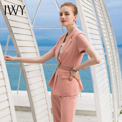 IWY/粉色短袖西装长裤半裙套装CPS840 商品图3