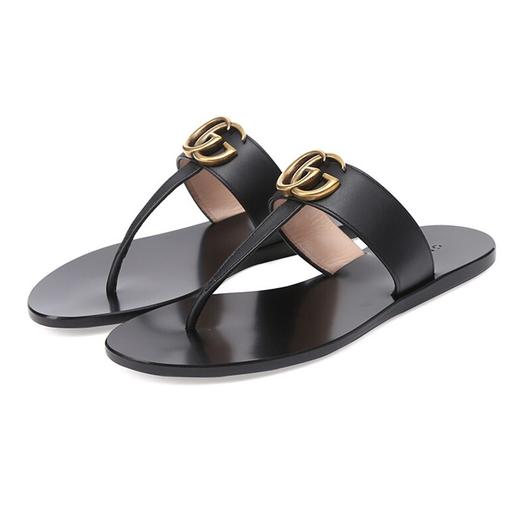 GUCCI 古驰  女士双G带缀饰皮革凉鞋 人字拖 497444 A3N00 商品图0