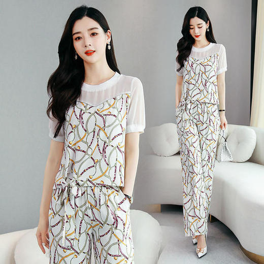 KY-YLFS8705-1夏季新款时尚印花阔腿裤套装 商品图1