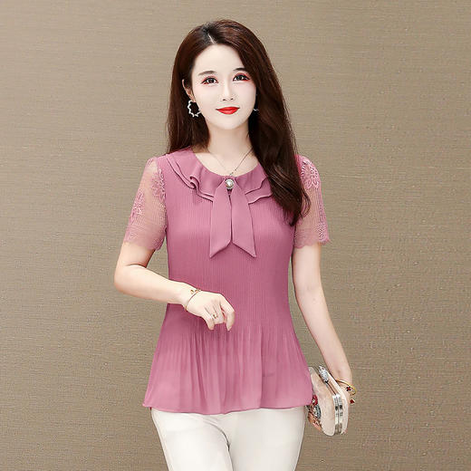 MQ-QYGG2035夏装新款褶皱洋气中袖雪纺打底衫YY 商品图2