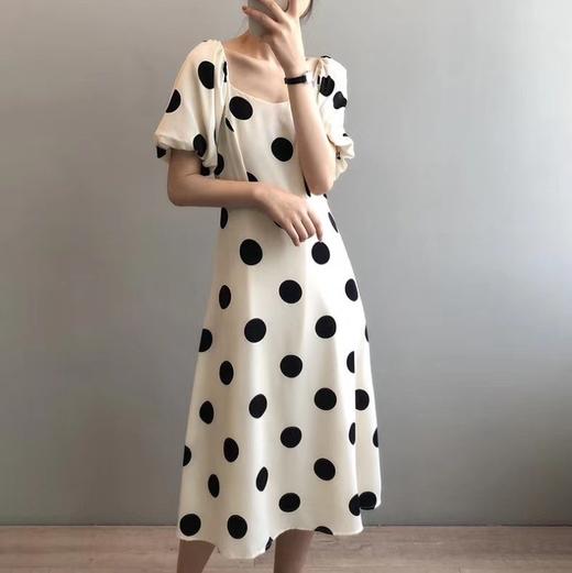 赫本风高品质黑白雪纺波点连衣裙
