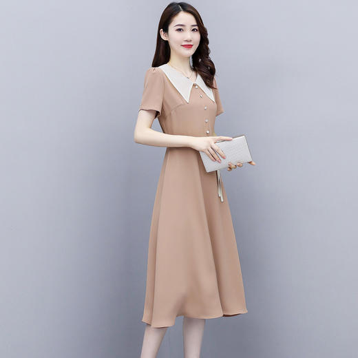 WZNH-WX80399新款OL气质女装雪纺短袖翻领A字连衣裙 商品图4