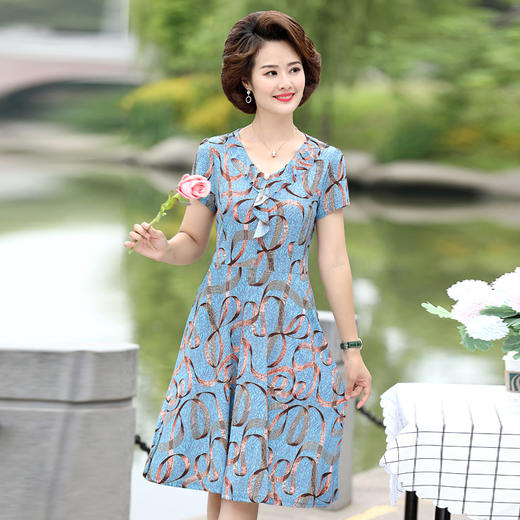 MQ-YX2012夏装新款洋气中年气质短袖连衣裙YY 商品图3