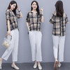 WZNH-WJ20359新品抽褶格纹棉麻休闲时尚两件套装 商品缩略图3
