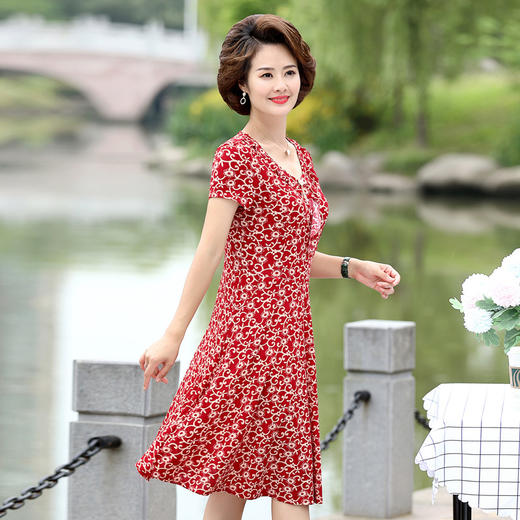 MQ-YX2012夏装新款洋气中年气质短袖连衣裙YY 商品图1