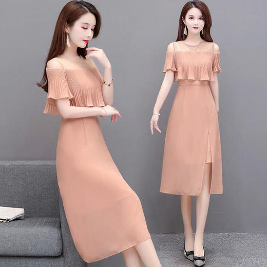 YWE-KED936636女人味气质高贵露肩女中长款连衣裙 商品图1