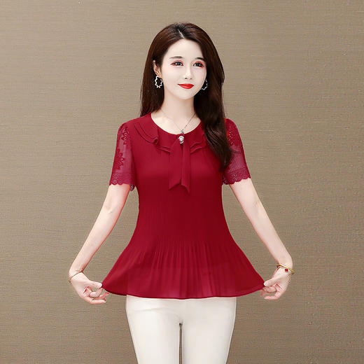 MQ-QYGG2035夏装新款褶皱洋气中袖雪纺打底衫YY 商品图3