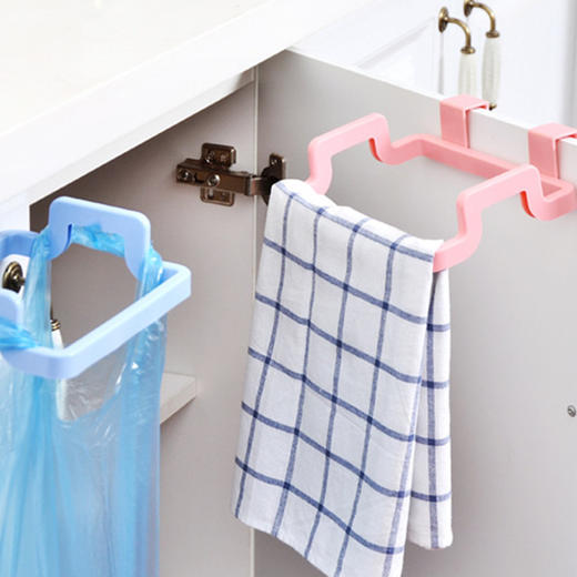 【创意塑料门背式垃圾袋架子、2个】 多功能厨房橱柜门居家日用后抹布挂架收纳挂钩 商品图1