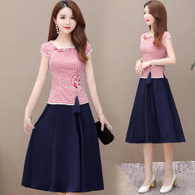 YWE  YJY20C49两件套装连衣裙格子改良版旗袍