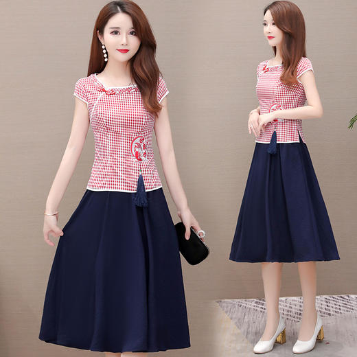 YWE  YJY20C49两件套装连衣裙格子改良版旗袍 商品图0