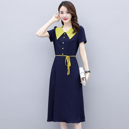 WZNH-WX80399新款OL气质女装雪纺短袖翻领A字连衣裙 商品图0