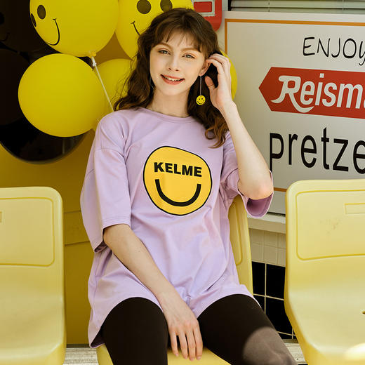 卡尔美运动休闲短袖夏季新款男女中性款情侣笑脸纯棉T恤 商品图3