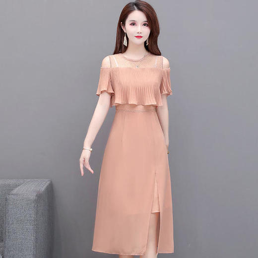 YWE-KED936636女人味气质高贵露肩女中长款连衣裙 商品图3