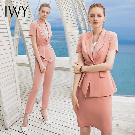 IWY/粉色短袖西装长裤半裙套装CPS840 商品图0