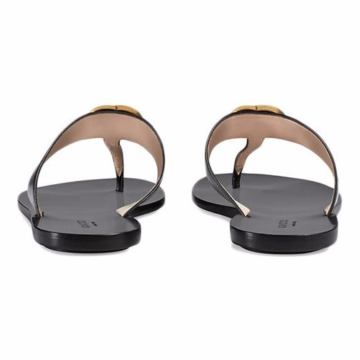 GUCCI 古驰  女士双G带缀饰皮革凉鞋 人字拖 497444 A3N00 商品图5