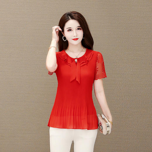 MQ-QYGG2035夏装新款褶皱洋气中袖雪纺打底衫YY 商品图4